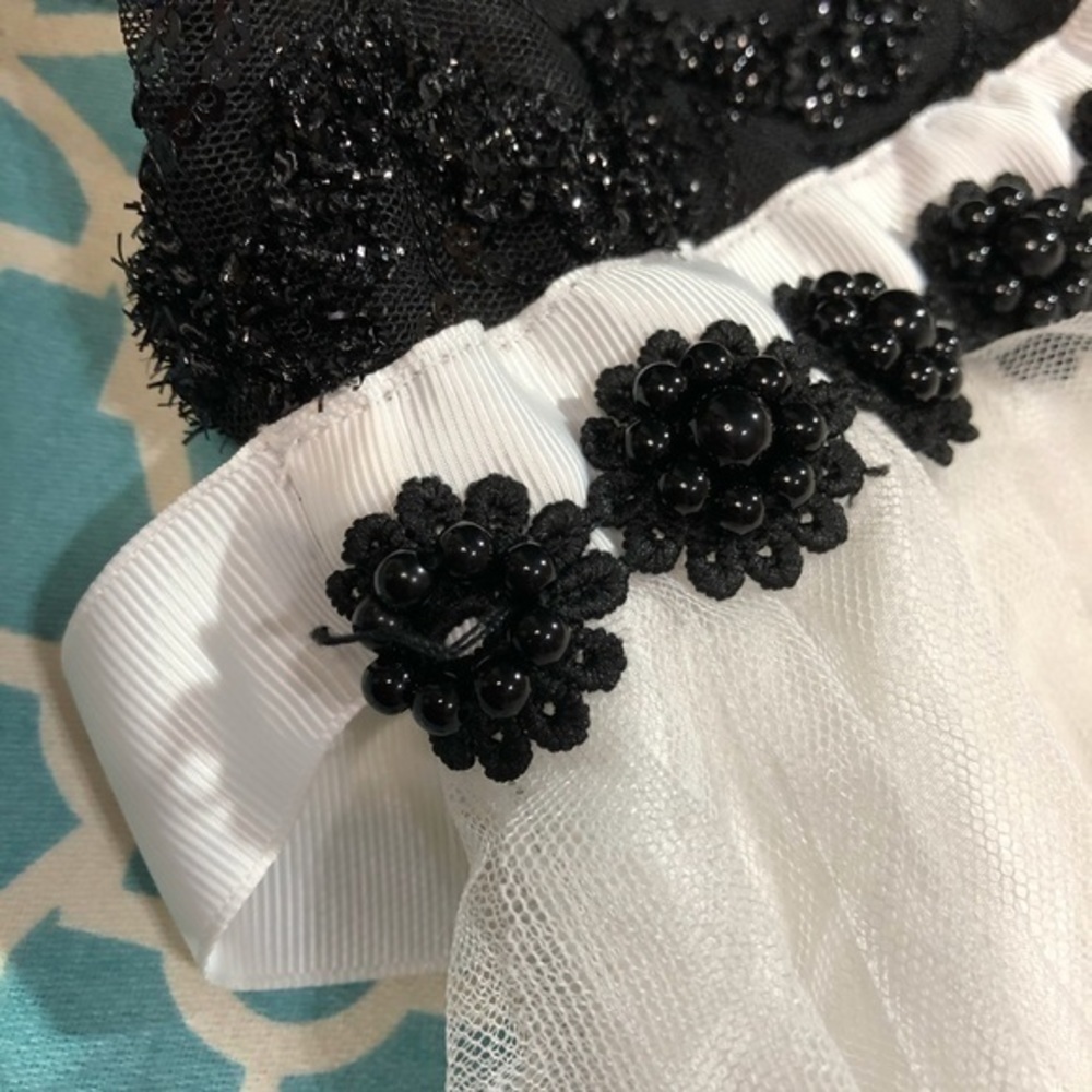 BONNIE JEAN Black White Beaded Tulle Dress 8 - Picture 4 of 7